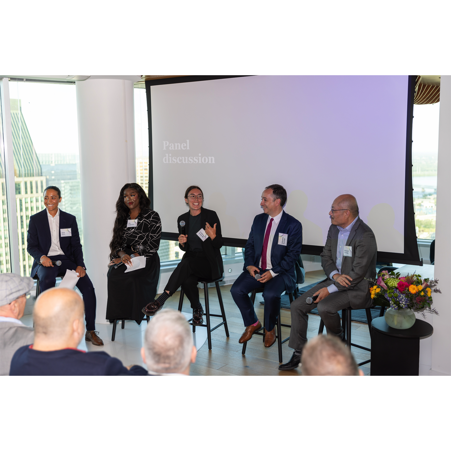 Photo of panalists, Elle Anderson, Sébastien Barangé, Frédérique Drainville, and Bernard Truong. Moderated by McKinsey Engagement Manager Ruth Knox.